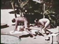 Vintage threesome in the pool