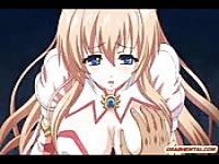 Busty hentai chick gives a good HJ