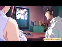 Busty Japanese anime maid sucking bigcock
