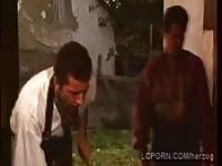 Sexy blonde farm girl sucks old dick