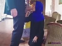 Hijab-wearing maid compelled to fuck the boss