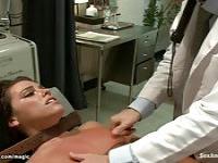 Bound suspended brunette patient rough fucked