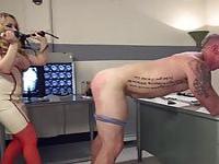 Femdom MILF nurse pegging man