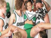 Horny cheerleader gangbanged